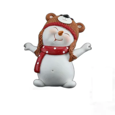 Cute Crafts Decoration Resin Snowman Figure with Hat for Xmas Gifts