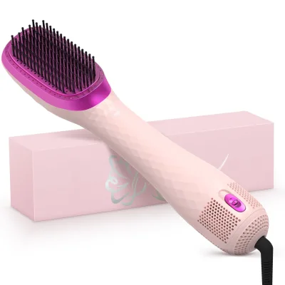 Custom 3-in-1 Electric Hair Straightener Brush Professional Ceramic Hot air Brush Comb Portable 360° Rotating Thermal Hair Brush