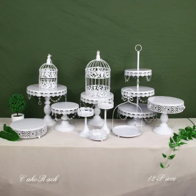 SHJIU SHJY-L124 High Quality Chinese Style Multi-Layer Iron Cake Stand with Crystal Accents for Golden Wedding Table Decorations