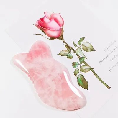 HZ DIY Natural Jade Rose Quartz Gua Sha Tool Heart Shape Stone Natural Handmade Healing Stone Anti Aging Guasha Board Stand Rocks