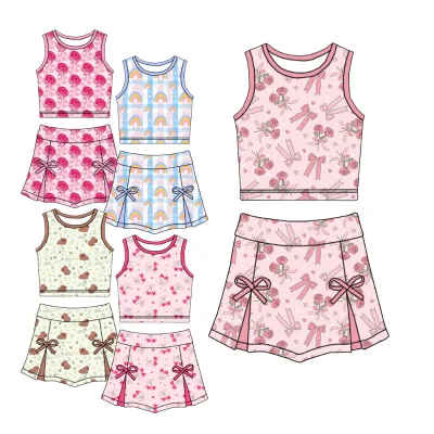 High-quality Girl's Sleeveless Round-neck Top and Short Skirt Two-piece Set with Bow Decoration for Wide Waist Girls' Outfit