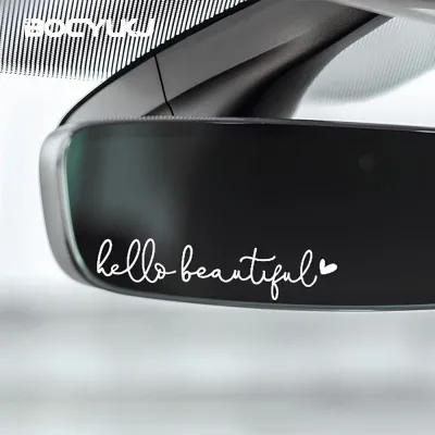 1pcs PVC 10*3cm Hello Beautiful Car Rearview Mirror Sticker Interior Cosmetic Decorative Decal Be Safe External Accessories