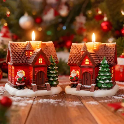 DIY Christmas snowhouse candle miniature scene Christmas tree candle gypsum silicone mold
