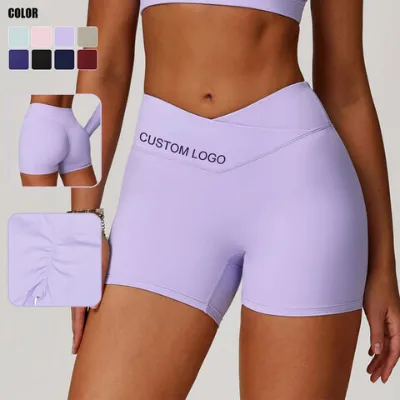 Women Crossed high-waisted yoga shorts, peach-tight hip-lifting sports shorts, women's outerwear fitness pants