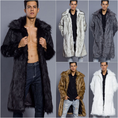 Fall Winter Men Faux Fur Coat Thick Warm Fluffy Fur Long Jacket Fashion Overcoat