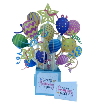 Wholesale Greeting Card Supplier 3D Balloon Paper Box pop up Happy Birthday Folded Gift Card for Children Kids