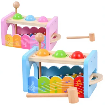 Pound Tap Bench Slide Xylophone Wooden Hammer Ball Xylophone Set Eco-friendly Preschool Educational Sensory Pounding Toy