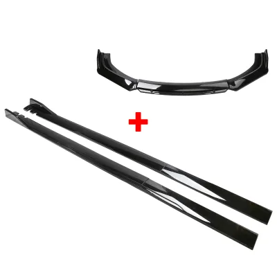 Universal Car Body Styling Kit Gloss Black Front Bumper Lip & Side Skirts for Sporty Look Modification for Cars/Coupes