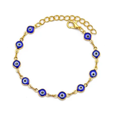 New Hot Sale Gold Plated Chain Blue Light Evil Eyes Beads Bracelet Adjustable Link Chain Turkish Eyes Bracelet for Girls