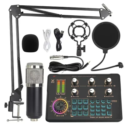 BM800 Condenser Microphone Dual Microphone English Sound Card Equipment Live Full Set of Cell Phone Computer Recording BM800+V80