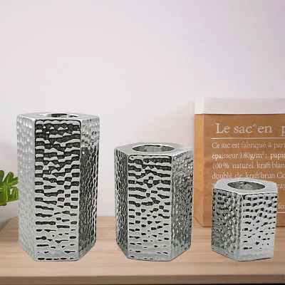 Huifa Modern Silver Ceramic Pillar Tealight Candle Holder Stand Handmade Lantern Home Decor Hot Seller Christmas Celebrations