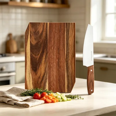 Unique Acacia Cutting Board 2pcs Disposable Knife Set Solid Wood Handle Stainless Steel Ambidextrous American Style Oxford Cloth