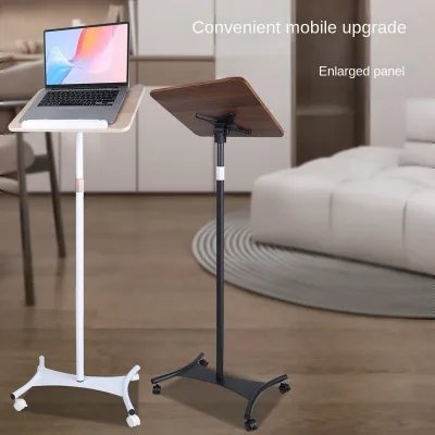 Wooden Laptop Stand Office Desk Height-adjustable Mobile Workstation Foldable Home Study Table Casters Music-stand Shelf
