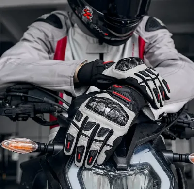 Outdoor Racing Motorcycle Gloves Full Goat Leather Back Suede Palm Anti-slip Carbon Fiber Guard Night Reflective Gloves