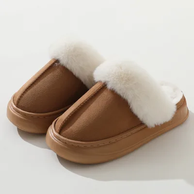 Fur Trimmed Suede Closed Toe Anti-Slippery Light Weight Winter Autumn Indoor/Outdoor Scuff for Women Home Shoes