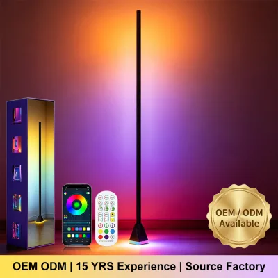 Modern Music Sync Smart App 2.4G Remote Control Color Changing Ambience Light Aluminum Led Corner Floor Lamp