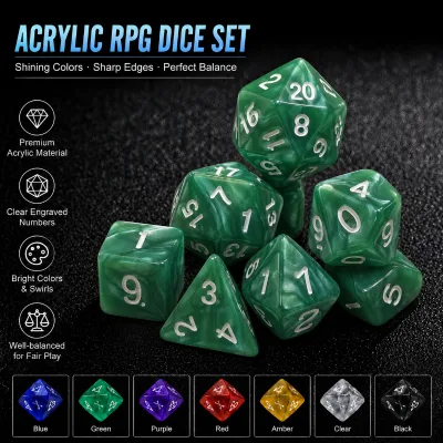 Custom Logo Wholesale OEM 7-Die Polyhedral Acrylic Dice Set Glossy Finish Well-Balanced for Table Role Playing Game