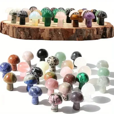 New Bulk Healing Crystal Stone Mushroom Gemstone Carved Engraving Technique for Home Decoration and Gifts