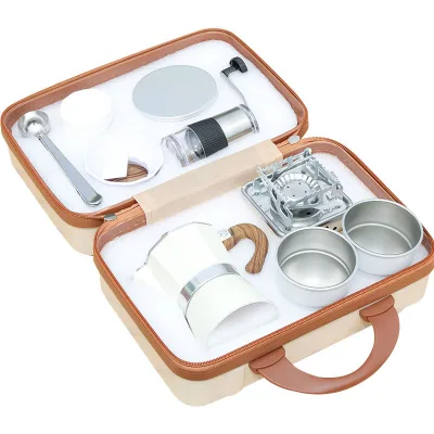 Portable Stainless Steel Espresso Coffee Maker Set with Lid Stove Kettle Barista Tools MOKA Pot Premium Gift Box with Grinder