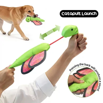 Durable Squeaky Flying Dragonfly Dog Toy, Catapult Launch Fetch Game Toy, Tear-Resistant Oxford Pet Interactive Toy for Training