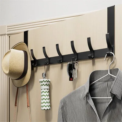 No Drilled Over Door Coat Hanger Over the Door Towel Rack with 6 Hooks for Hanging Coats