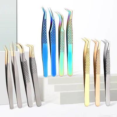Print Logo Fiber Tip Eyelash Tweezers 45 75 90 Degree Nano Grip Tweezers Custom Private Label Lash Extension Tweezers