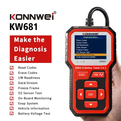 KW681 2-in-1 Battery Detector + Car Diagnostic Tool for Read and Erase OBD2 Engine Fault Codes