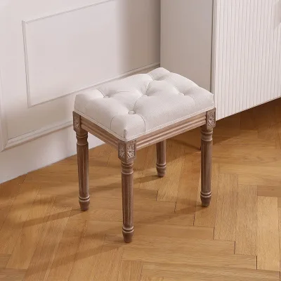 Premium Quality Fabric Occasional Stool With Upholstered Seat and Tufted Design, Ensures Durability and Comfort