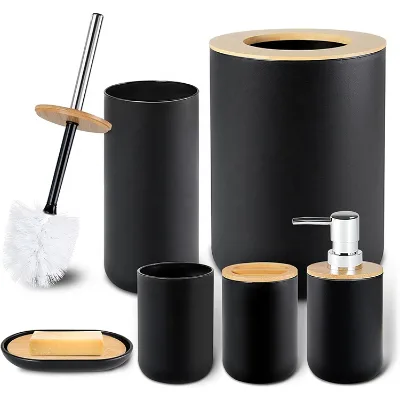 6PCS Bathroom Accessories Set Toothbrush Holder Dispenser Soap Dish Toilet Brush Holder Trash Can for Home Washing Room