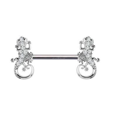Stainless Steel Punk Style Externally Threaded Body Piercing Women Jewelry Lizard End Nipple Ring