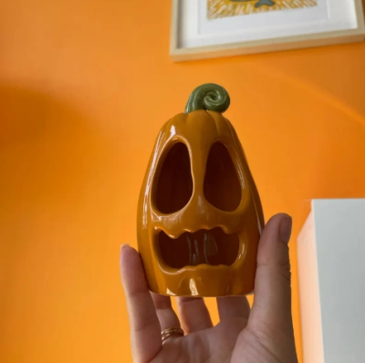 Handmade Ceramic Halloween Jack O'Lantern Handmade Ceramic Halloween Pumpkin Tealight Halloween Pumpkin