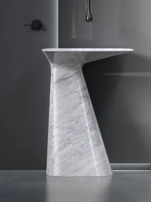 Natural Marble Column Basin Modern Pedestal Sink Freestanding High-end Custom Hotel Villa Non-porous Faucet Opening Washroom