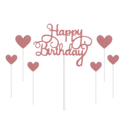 Happy Birthday Cake Plaque Set Rose Gold Birthday Love Cake Decoration