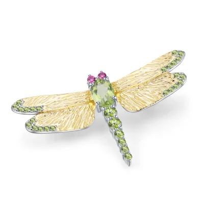 Abiding Custom Animal Brooch Gold Plated Natural Peridot Ruby Brooch 925 Sterling Silver Brooch Jewelry in Bulk Women