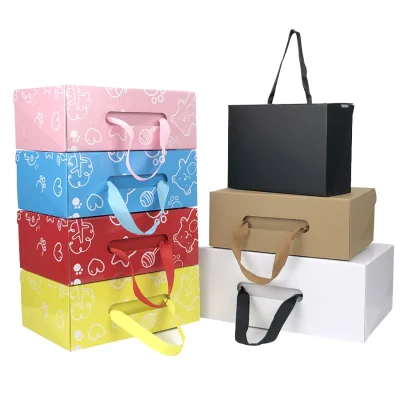 Wholesale Customized Corrugated Shoe Box with Handle Folding Mailing Packaging and Stamping Printing for Shoe Storage Shipping