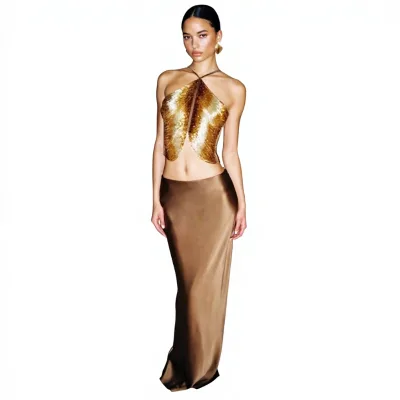 New European and American Style Cashmere Quick Dry Sexy Off-shoulder Camisole Irregular Tassel Halter Top Women's Dress