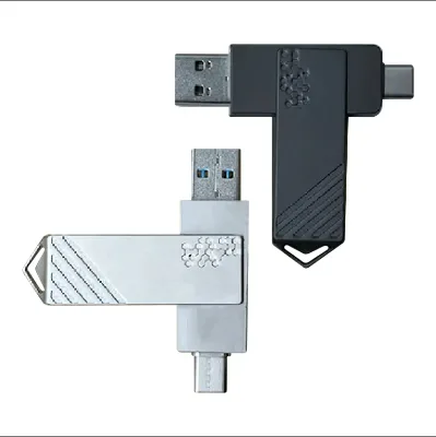 Aluminium Alloy Swivel Type C Dual USB C Thumbdrive Fast Speed USB 3.0 Usb Flash Drives 64 128 GB for Phone,Tablet,Computer,Mac