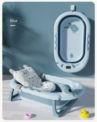 2023 Hot Sell PP+TPE Baby Bathtub Bath Mat Set Temperature Display Foldable Infant Shampoo Cup Made of Plastic Silicone Material