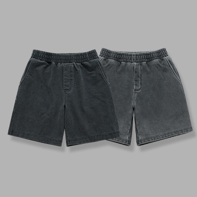 Elastic Casual Washed Denim Shorts Vintage Oxford Shorts