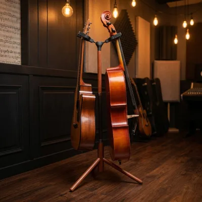 Factory Direct High Display Rosewood Dual Head Auto Lock Guitar Stand Custom Wooden Holder for Acoustic Electric Cello