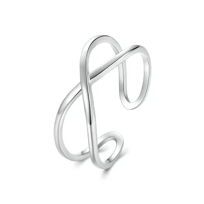 Minimalist Style Crossed Lines Openwork Plain Silver Ring European and American Personality S925 Silver Double Layer Ring