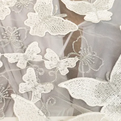 Elegant Lightweight Stylish French Tulle 3D Butterfly Embroidered Lace Fabric with Customizable Color & Size for Bridal Dress