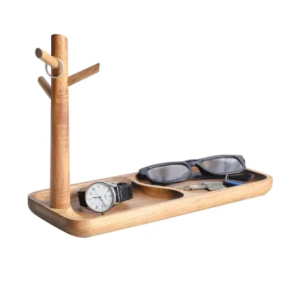 Wooden Entryway Table With 3 Stand Hanging Organizer Rings for Keys Jewelry Phone Bracelets & Watches Living Room Space