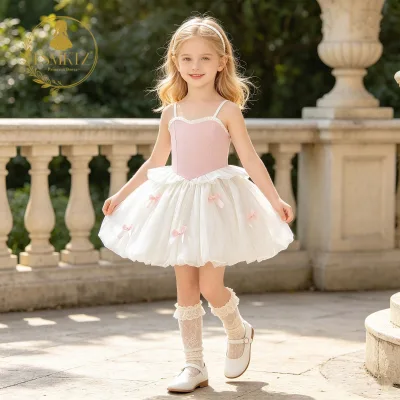 Children's Preppy Summer Dress with Spaghetti Strap Square Collar Print & Lace Decoration Dresses for Graduation Parties