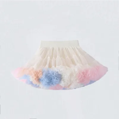 Customizable New Fashion Summer Wear Dance Tutu Short Skirt Patchwork Flowers Printed Star Colorful Sweet Children Girls Skirt