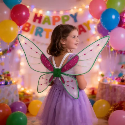 Hot Selling Children Green&Pink Fairy Wings Festive Party Sheer Butterfly Angel Wings Princess Cosplay Props Elf Wings for Girls