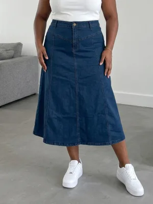 Vintage Ladies A-Line Maxi Skirt Plus Size Casual Style Solid Pattern for Wash Denim Design All Seasons