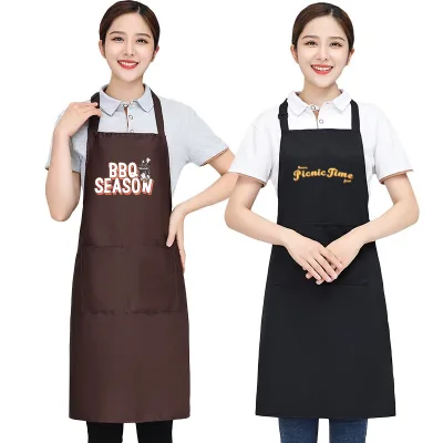 Custom Logo Cotton Polyester Unisex Black Bib Kitchen Chef Cooking Aprons