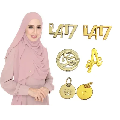 Custom Kustomisasi Metal Label logo Words Stamp Blank 3d Letters Sew on Sewing Gold for Hijab Cloth Scarf Swimwear Bottles Chain