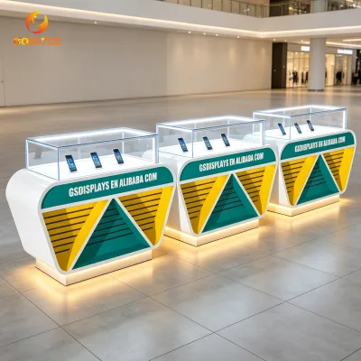 Modern Geometric Design Cell Phone Showcase Models Durable Retail Mobile Phone Shop Display Counter